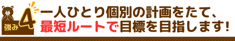 強み4一人ひとり個別の計画をたて、 最短ルートで目標を目指します!